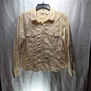 J. Jill Women's Large Cream Western Design Snap Button Long Sleeve Blouse